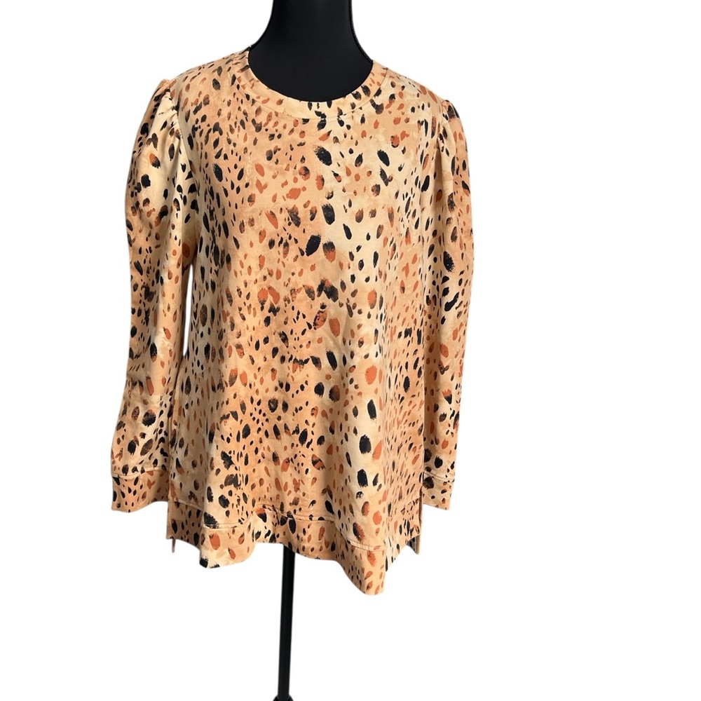 LOGO by Lori Goldstein Lounge Leopard Print Tunic Top Puff Sleeve Women’s S - Picture 1 of 9